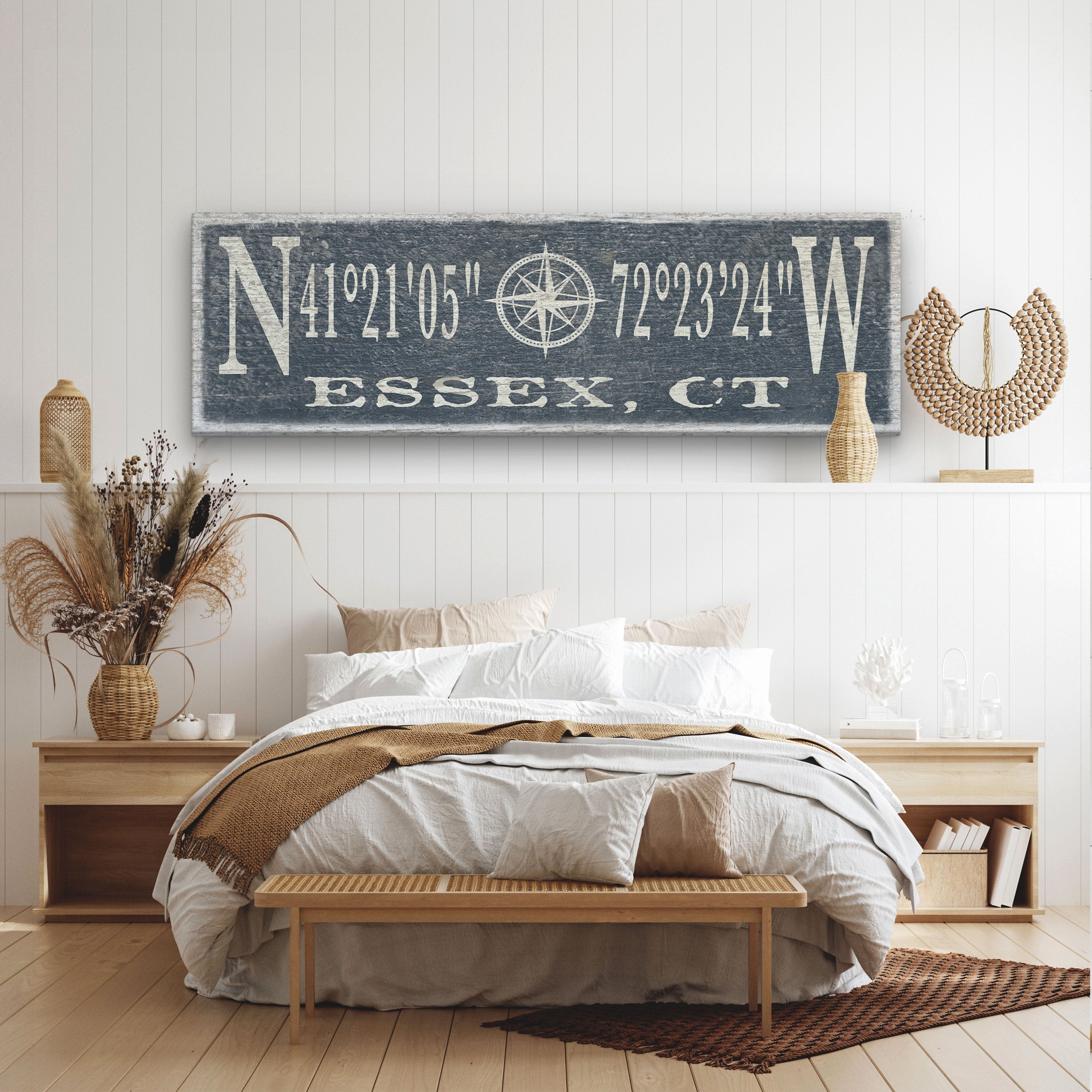 Personalized Coordinates Compass Rose Canvas Sign
